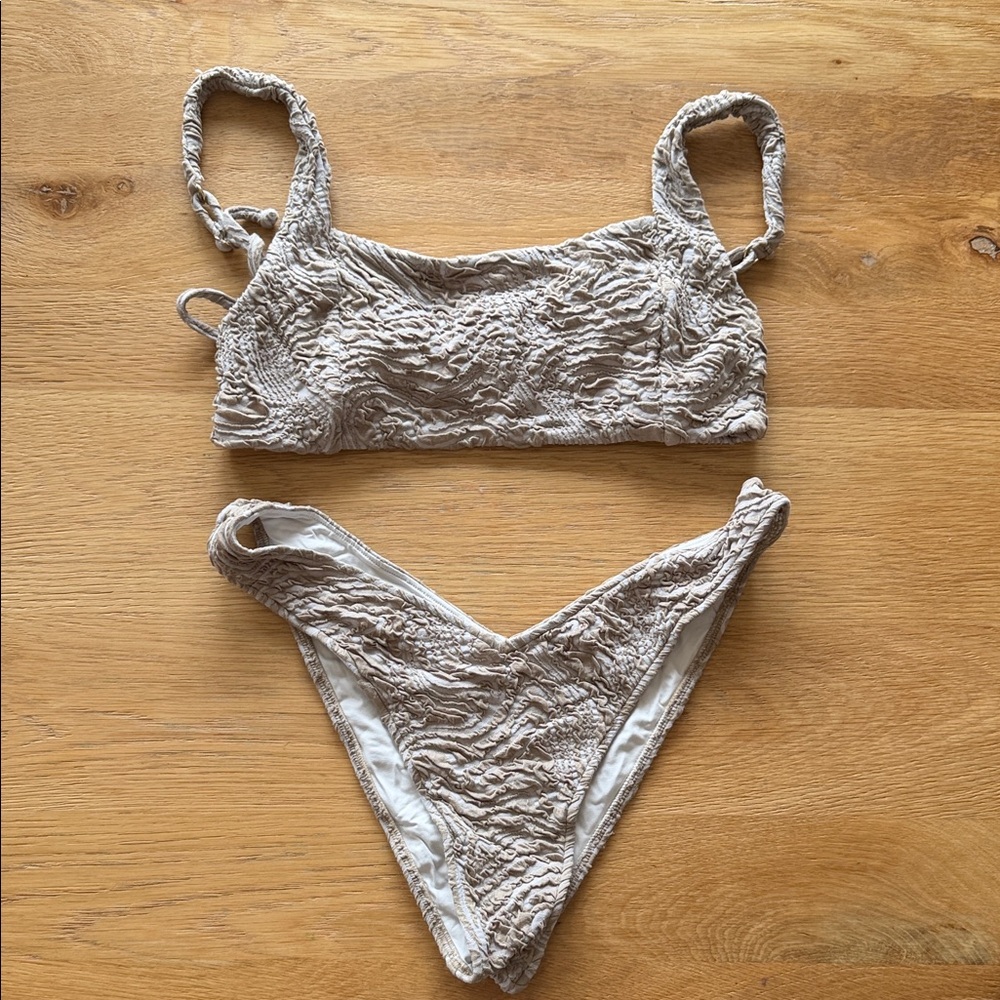 Textured Beige Women’s Bikini Set - Neutral Swim Top & Bottom